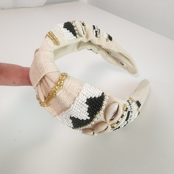 Anthropologie Accessories - NEW Bohemian Beaded Shell Ivory Knot Headband